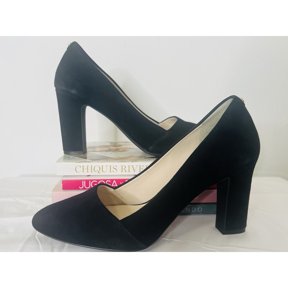 Cole Haan Kinslee Black Suede Slip On Round Toe Dressy Pumps Heels Shoes Size 8 - Picture 2 of 11
